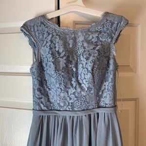 Azazie Floral Lace Dress in Dusty Blue